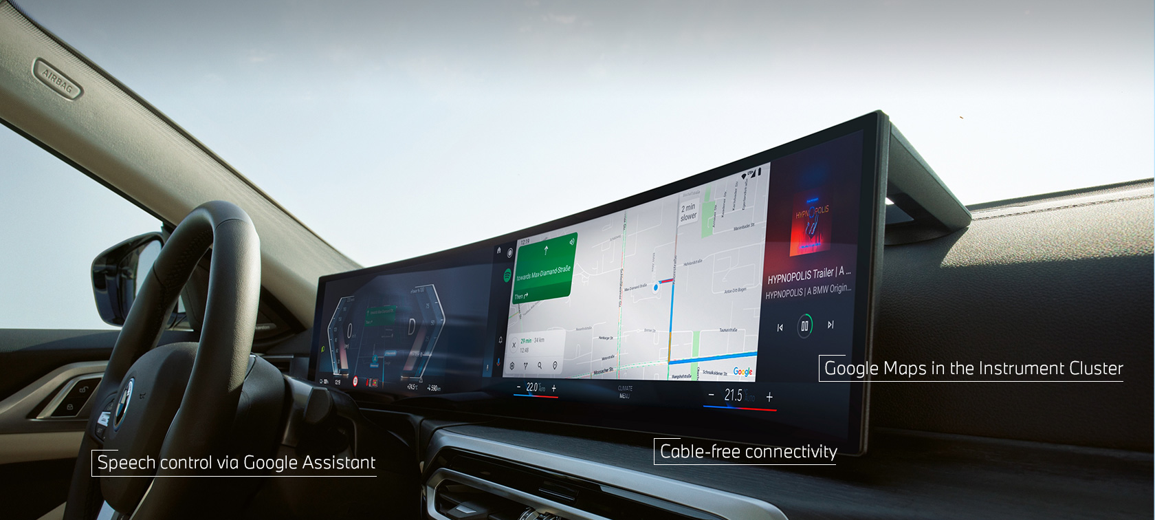 Android AutoTM on the BMW Curved Display in the vehicle with BMW ConnectedDrive 